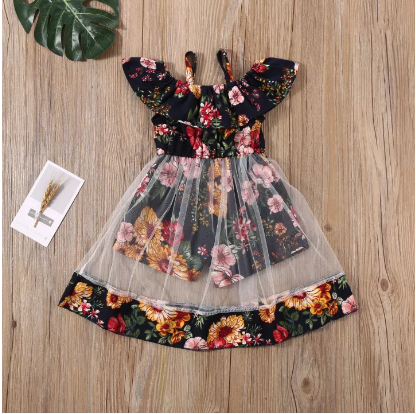 Floral Ruffle Mesh Princess Dress