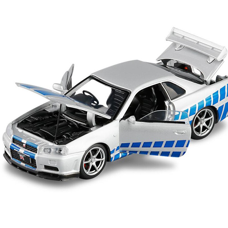 1:32 New R34 SKYLINE GTR Alloy Car Model Japan JDM Collection Cars Door Sound Light Metal Diecast Toy For Boys